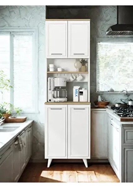 Potter 2 Kapaklı Mutfak Dolabı Kahve Köşesi Çok Amaçlı Dolap Beyaz - Rota 60 cm