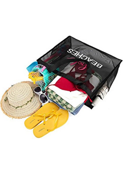 Siyah Büyük Boy File Cepli Kum Tutmayan Kadın Tote Plaj Çantası fırsatları