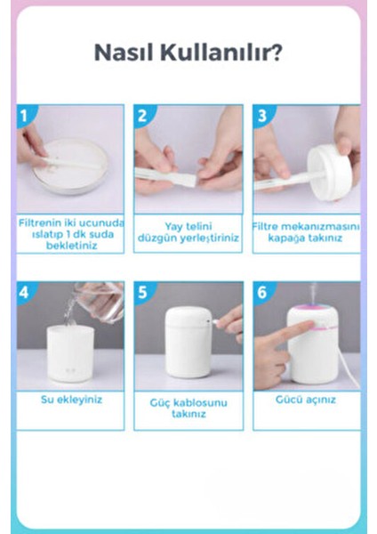 H2O Şarjlı Humidifier 300 ml Ultrasonik Hava Nemlendirici Buhar Makinesi ve Aroma Difüzörü H2O indirimleri
