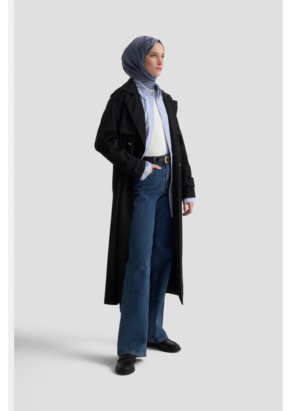 Gold Düğmeli Trençkot 25KTD709 Siyah