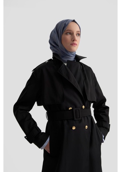 Gold Düğmeli Trençkot 25KTD709 Siyah fırsatları