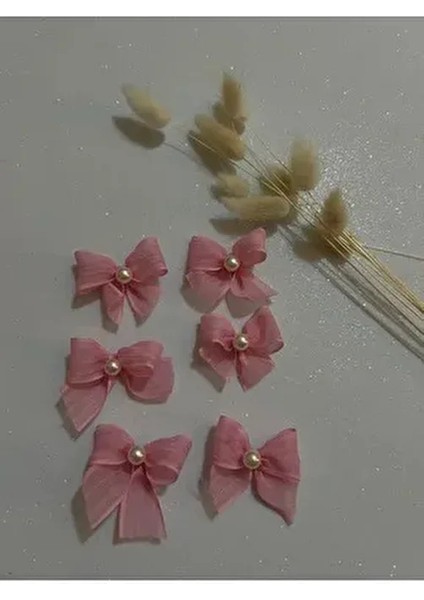 Inci Detaylı Pembe Keten Kurdele Hazır Fiyonk - 20 Adet