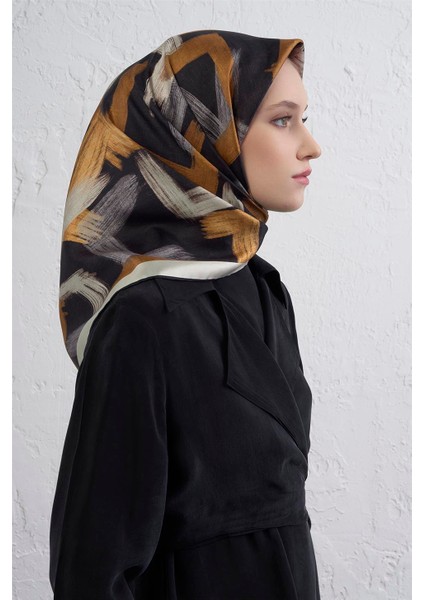 Geometrik Desenli Saf Ipek Twill Eşarp 9413D 80