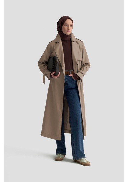 Gold Düğmeli Trençkot 25KTD709 Bej