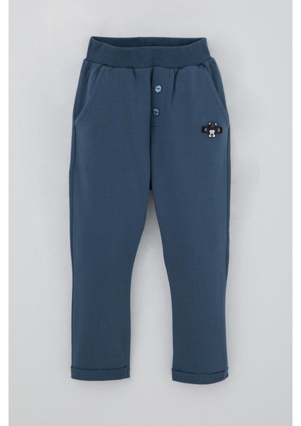 Erkek Bebek Eşofman Altı Ayıcık Armalı Düğme Aksesuarlı 9 Ay-3 Yaş, Indigo