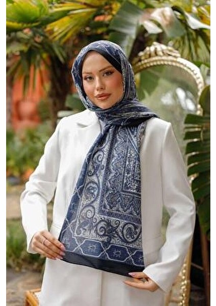 Retro Desenli Pamuk Şal Kadın Lacivert Siyah Ps5 modelleri