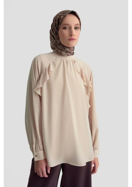 Yanları Fırfırlı Bluz 25K3823 Bej