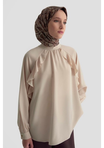 Yanları Fırfırlı Bluz 25K3823 Bej fiyatları