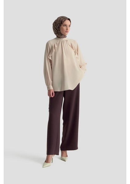 Yanları Fırfırlı Bluz 25K3823 Bej modelleri