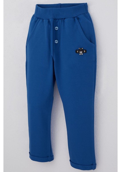 Erkek Bebek Eşofman Altı Ayıcık Armalı Düğme Aksesuarlı 9 Ay-3 Yaş, Saks Mavisi modelleri