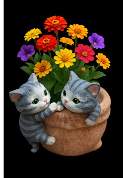 Sevimli Kedi Figürlü Saksı (Çiçekler Dahil Değildir) fiyatları