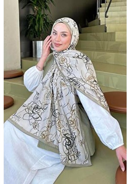 Çiçek Desen Soft Şal Mint Yeşili