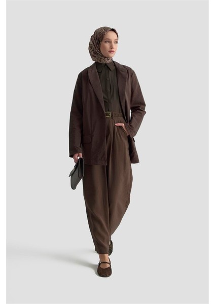 Beli Lastikli Pileli Pantolon 25KD9005 Kahverengi