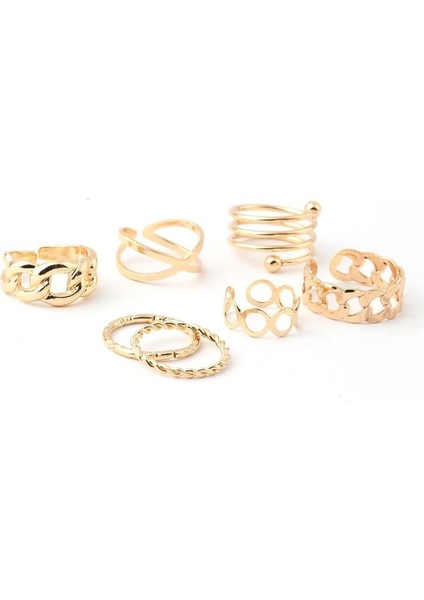 7 Parça Gold Renk Çelik Yüzük Seti – Şık ve Modern Tasarım