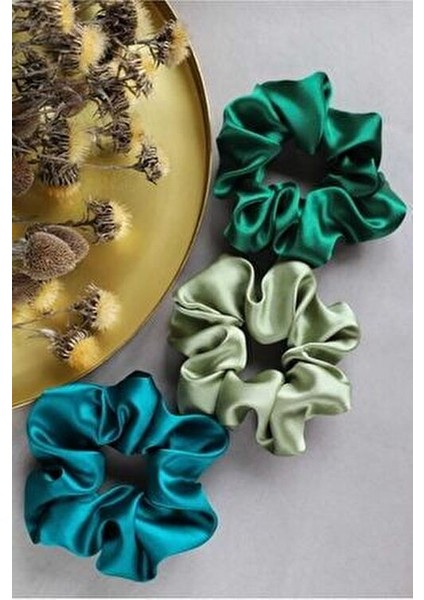 Kadın 3'lü Saten Saç Lastik Toka Seti
