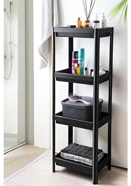 Banyo Raf 4 Katlı Vesken Banyo Düzenleyici Şampuanlık Banyo Rafı Mutfak Rafı Siyah