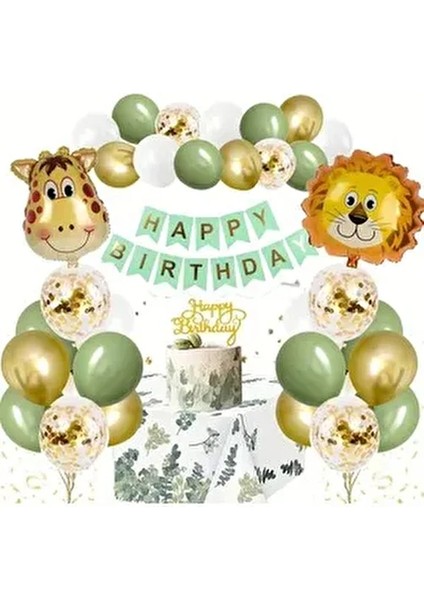 Safari Temalı Balon Set Aslan Zürafa Kafa Folyo