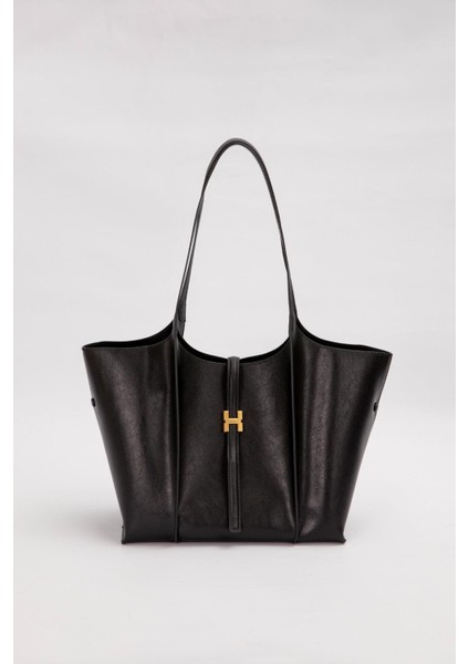 Siyah Askı Kilit Detay Büyük El Çantası