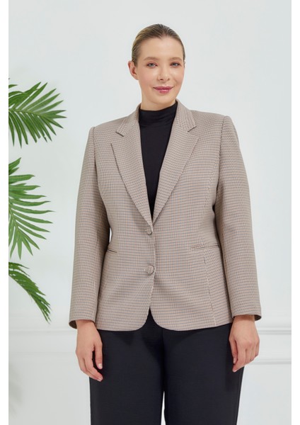 Kadın Pötikareli Düğmeli Klasik Ceket