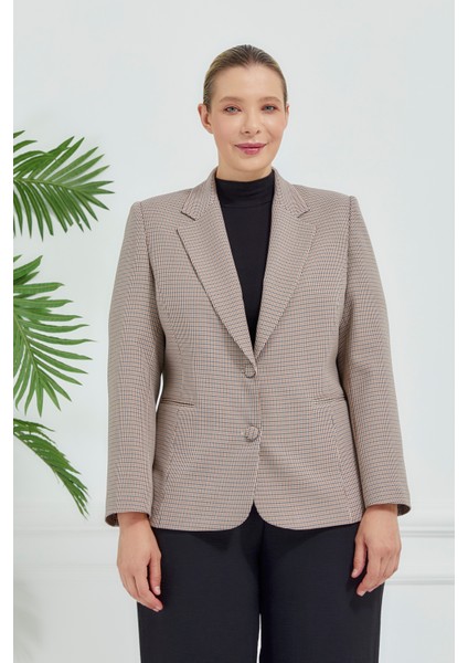 Kadın Pötikareli Düğmeli Klasik Ceket