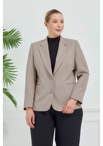 Kadın Pötikareli Düğmeli Klasik Ceket