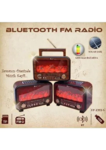 FP-2393-S Epe Şömineli Nostaljik Radyo Güneş Enerji Panelli Bluetooth Speaker