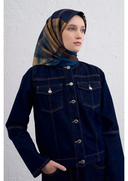 Geometrik Desenli Saf Ipek Twill Eşarp 9424D 04