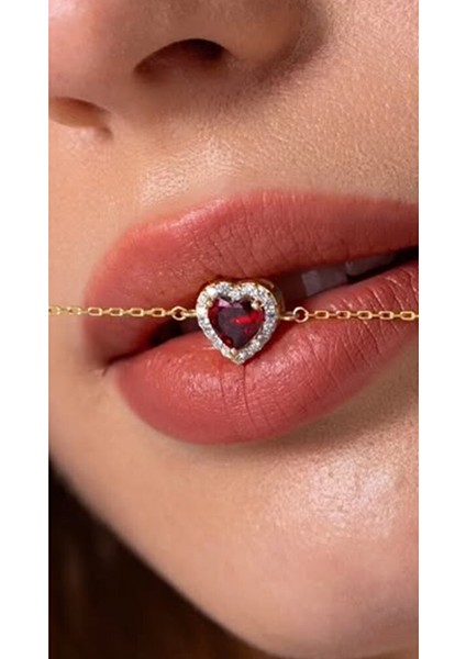 Kırmızı Zirkon Kalp Kolye 925 Ayar