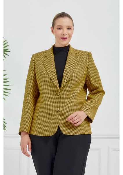 Kadın Pötikareli Düğmeli Klasik Ceket