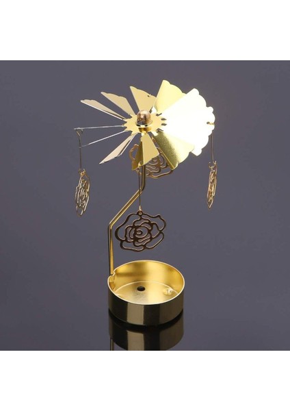 Isı Ile Dönen Metal Mumluk – Gül Modeli, Altın Renk, Romantik ve Dekoratif Masa Üstü Mumluk