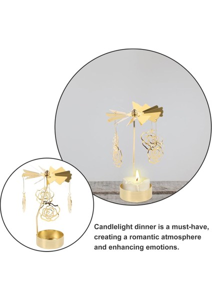 Isı Ile Dönen Metal Mumluk – Gül Modeli, Altın Renk, Romantik ve Dekoratif Masa Üstü Mumluk fırsatları