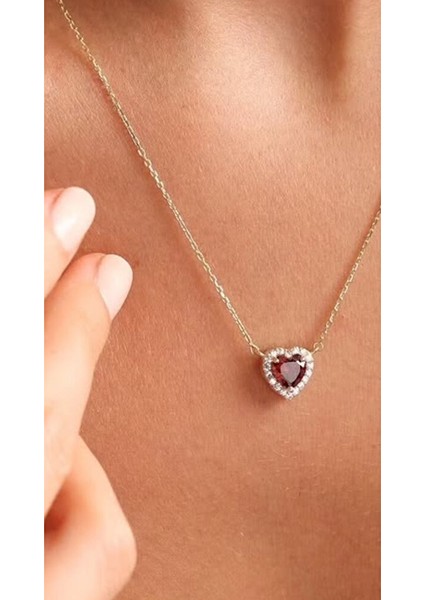 Kırmızı Zirkon Kalp Kolye 925 Ayar fiyatları
