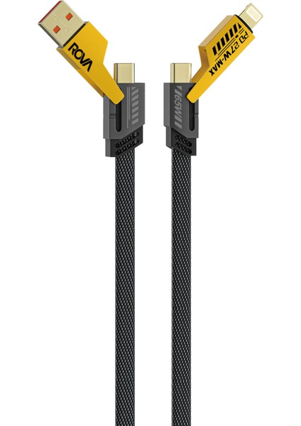 RV-KB221 4’ü 1 Arada Dönüştürücülü Örgülü Şarj ve Veri Kablosu – Usb/type-C/lightning, 65W Pd Hızlı Şarj
