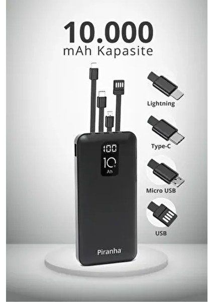 9030 LCD Göstergeli 10.000MAH Powerbank Hızlı Şarj / Type-C-Usb-Ios Lightning-Micro USB Çoklu Kablo fiyatları