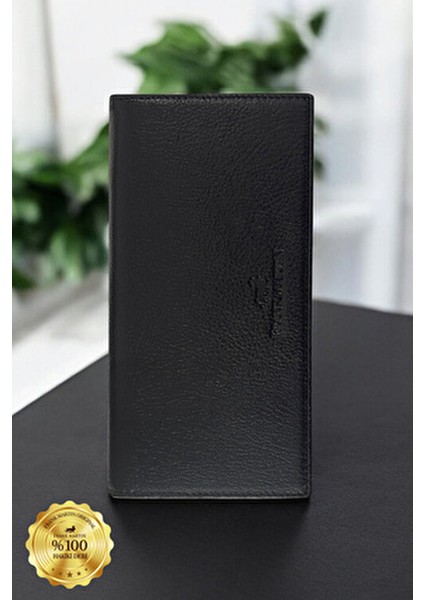 Petra Hakiki Siyah Telefon Bölmeli Mıknatıslı El Tutmalı Cüzdan