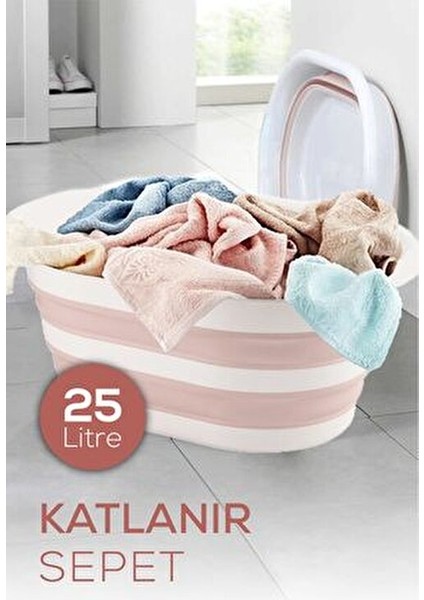 25 Litre Pembe Katlanır Çamaşır Sepeti Plastik Malzeme