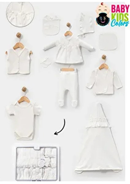 Kutulu - Kız Yenidoğan Kıyafetleri 10'lu Hastane Çıkış Setleri Incili %100 Pamuk