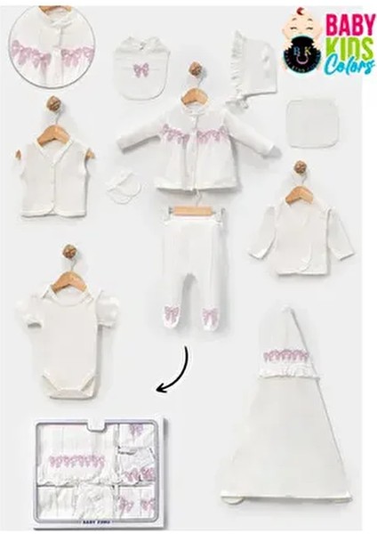 Kutulu - Kız Yenidoğan Kıyafetleri 10'lu Hastane Çıkış Setleri Incili %100 Pamuk