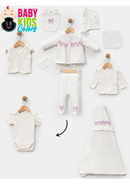 Kutulu - Kız Yenidoğan Kıyafetleri 10'lu Hastane Çıkış Setleri Incili %100 Pamuk modelleri