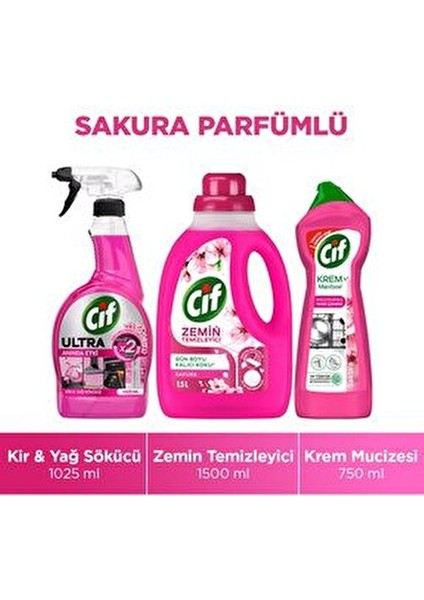 Ultra Sprey Sakura Parfümlü 1025 ml X1 + Cif Krem Sakura Parfümlü 750 ml X1 + Cif Gpc Sakura X1