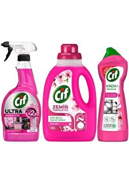 Ultra Sprey Sakura Parfümlü 1025 ml X1 + Cif Krem Sakura Parfümlü 750 ml X1 + Cif Gpc Sakura X1 fiyatları