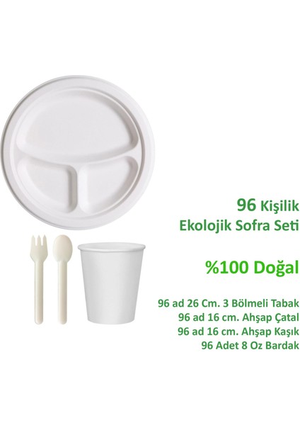 Ekolojik 26 Cm. 3 Bölmeli 96 Kişilik Parti Piknik Sofra Sunum Seti -Tabak Bardak Çatal Kaşık Takımı fiyatları