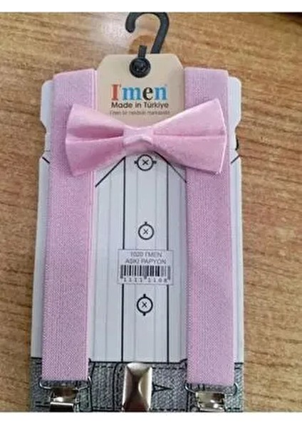 Pembe 1-9 Yaş Erkek Çocuk Pantolon Askı Papyon Seti Dayanıklı Tekstil Malzemesi
