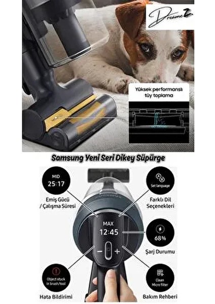 Vaccum Drmz Jet 85 Şarjlı Dikey Süpürge, 210W Emiş Gücü, Dijital Invertör Motor,0.8 Litre,led Işıklı