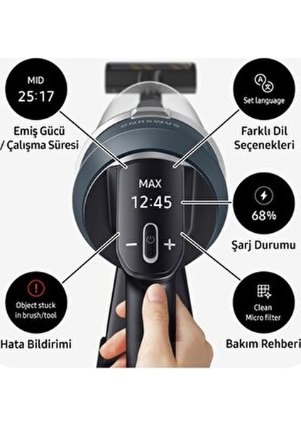 Vaccum Drmz Jet 85 Şarjlı Dikey Süpürge, 210W Emiş Gücü, Dijital Invertör Motor,0.8 Litre,led Işıklı