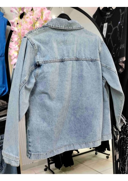 Kadın Düğmeli Dıştan Cepli Jean Ceket fiyatları