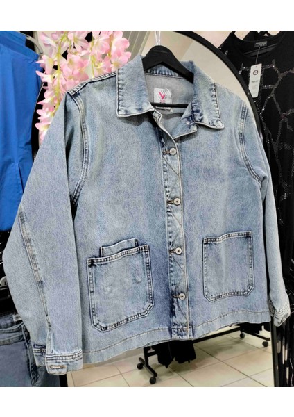 Kadın Düğmeli Dıştan Cepli Jean Ceket fırsatları