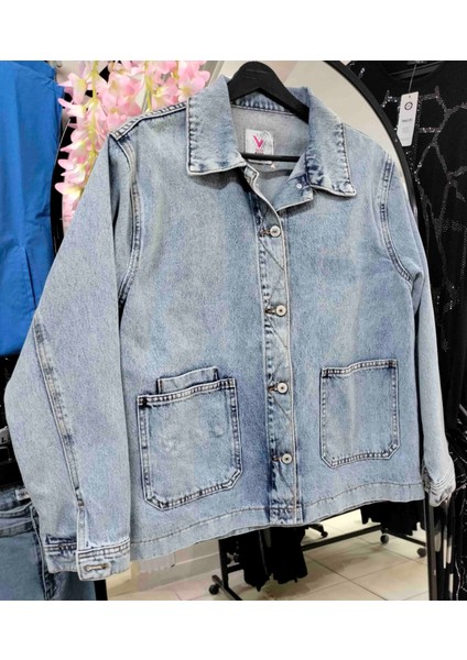 Kadın Düğmeli Dıştan Cepli Jean Ceket indirimleri