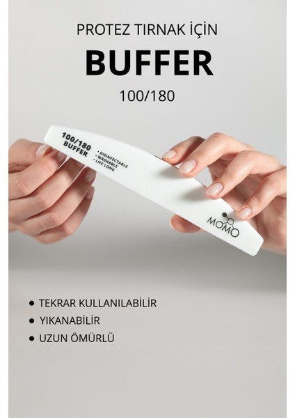 100/180 Grit Çift Yüzeyli Yarım Ay Beyaz Tırnak Törpü ve Buffer – Evde ve Profesyonel Kullanım İçin