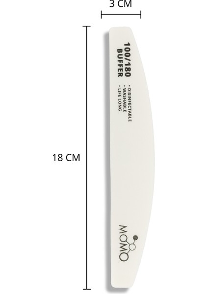 100/180 Grit Çift Yüzeyli Yarım Ay Beyaz Tırnak Törpü ve Buffer – Evde ve Profesyonel Kullanım İçin